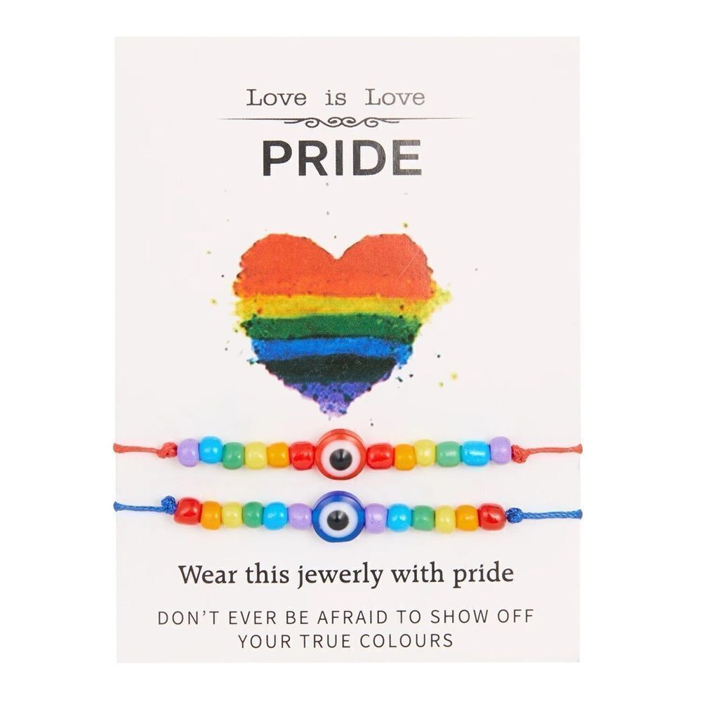 2 pc. Pride Turkish Evil Eye Friendship Rainbow Blue Red Bracelets